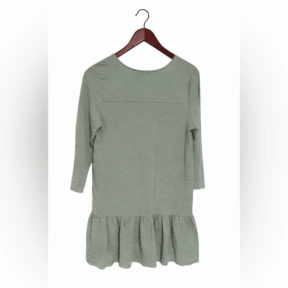 FRNCH Sage Green Mini Dress with Long Sleeves and Scalloped Hem, sz S - Picture 3 of 15